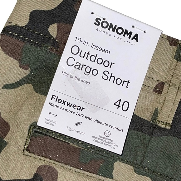 SONOMA Flexwear Men’s Size 40 Tech Cargo Shorts Camo print NWT - Picture 8 of 8